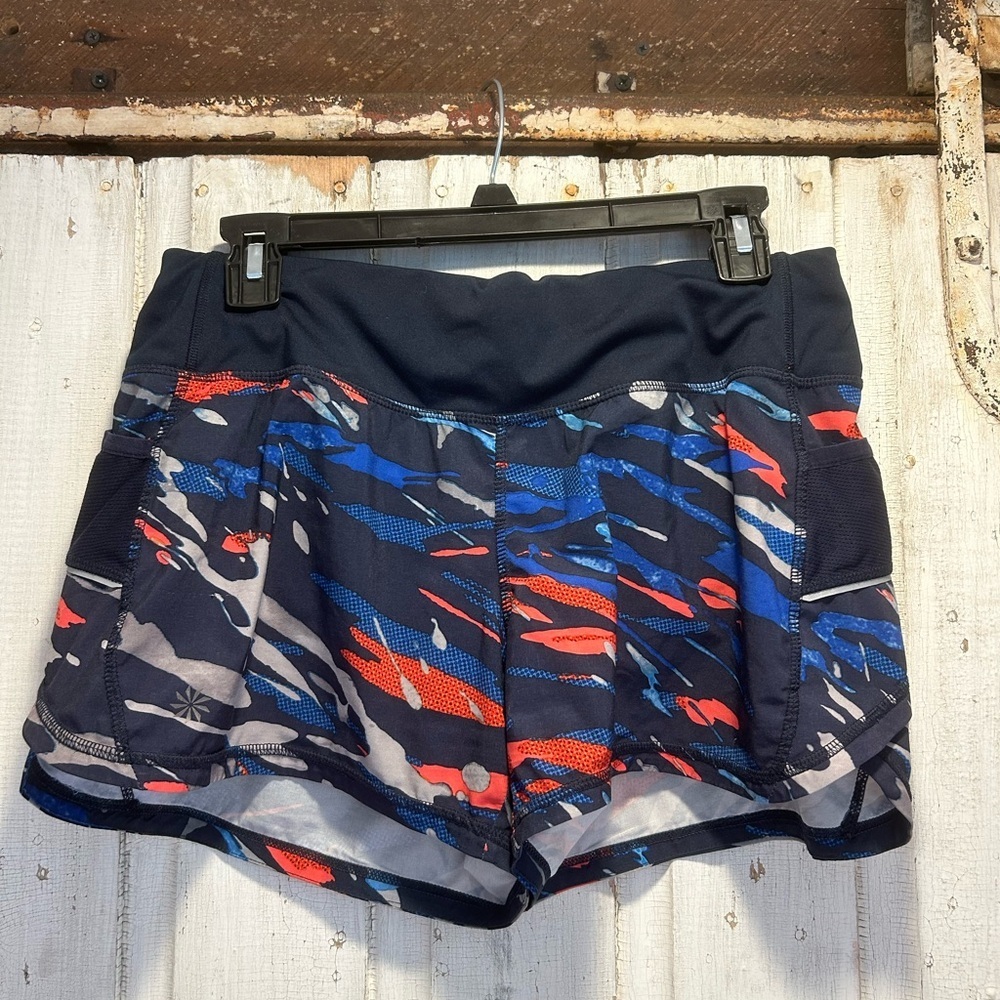 Athleta Ready Set Go Running Shorts Navy Blue, Orange Sz Small